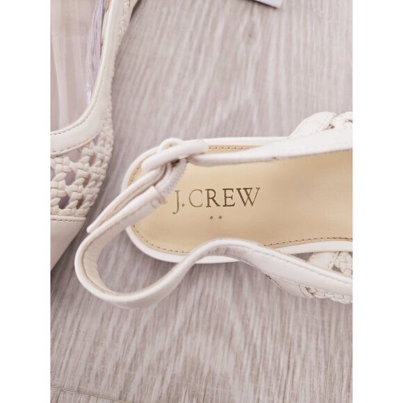 J. Crew Woven Ivory Slingback Flats 8 Buckle Old Money Cap Almond Toe Boho Shoes - Picture 9 of 11